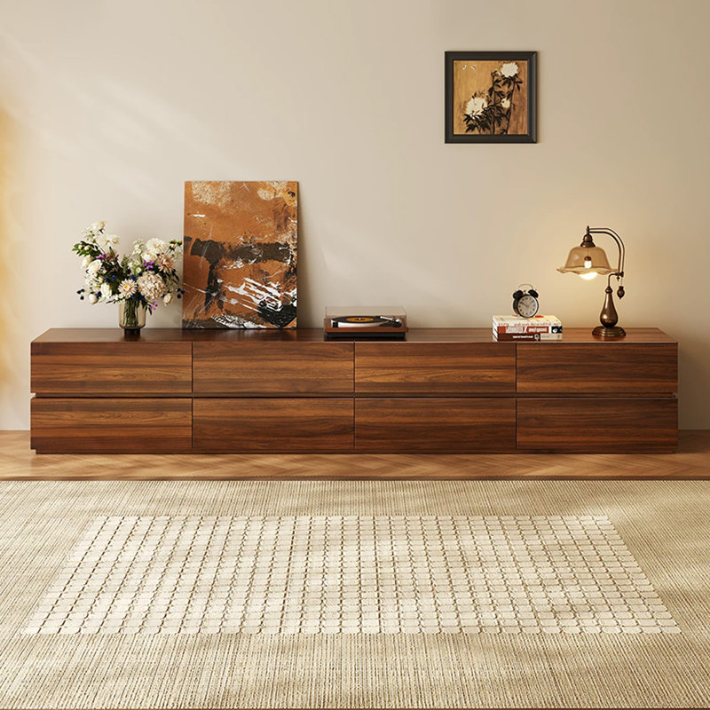 Meuble télé en bois manufacturé rétro noyer, H 16,54 po x L 78,74 po x l 13,78 po