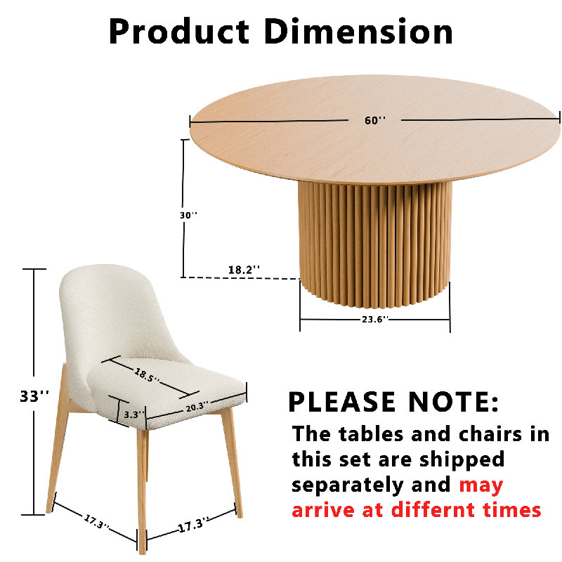 Ensemble de table ronde et chaises, Beige, H 30 po x L 60 po x l 60 po