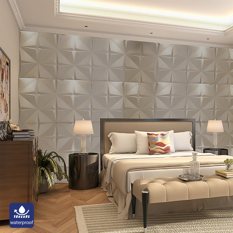 Artistic 3D Geometric Relief PU Leather Wall Panels 60x60cm 20mm Thickness Size: 600 x 600 mm (Pack of 4)