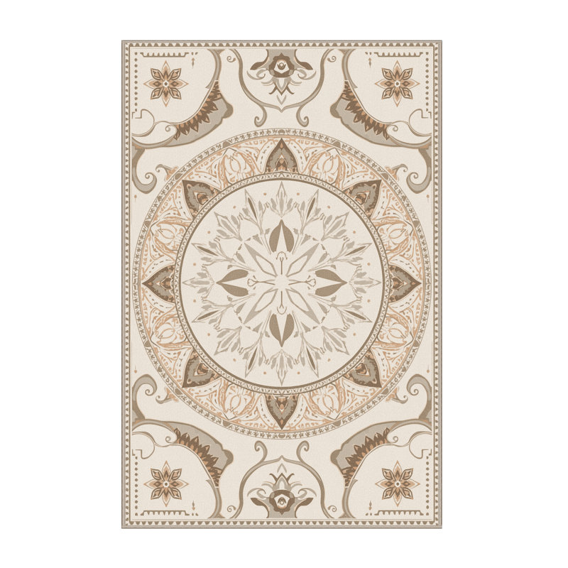 Machine Washable Bates Global Inspired Moroccan Rug in Beige – Beige Binding, 7x10