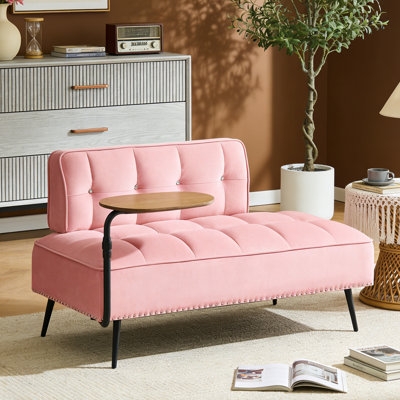 Canapé moderne à deux places en velours avec table d'appoint rotative à 360 °, causeuse avec coussins moelleux, conception peu encombrante pour le salon, la chambre à coucher et un appartement