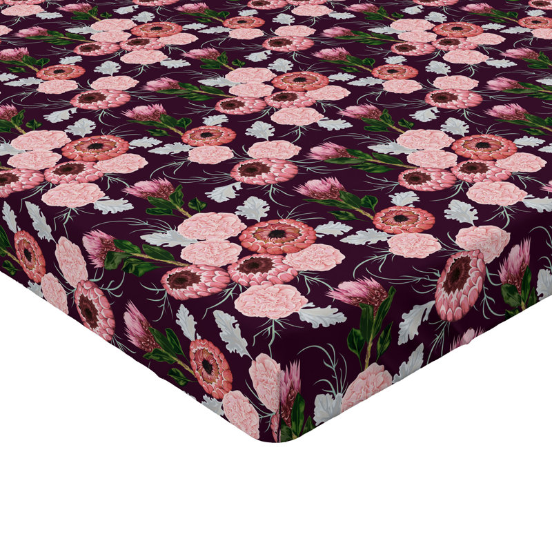 Drap-housse à motif floral Ambesonne, Drap-housse grand, Fuchsia foncé, rosé / floral