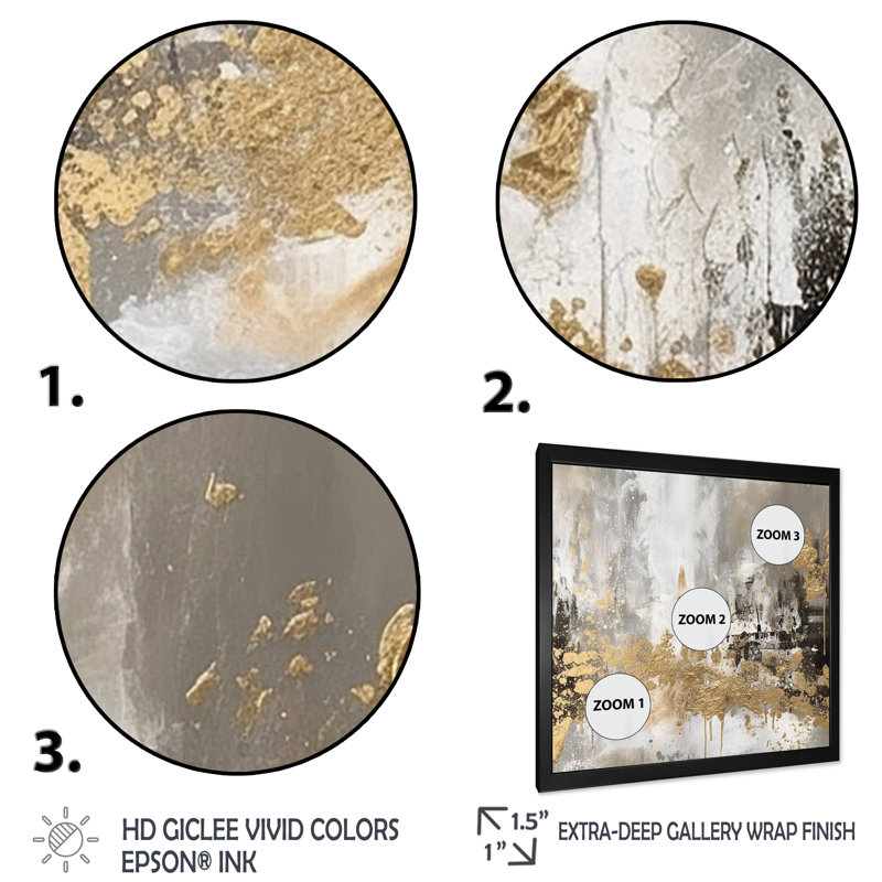 Demetry Modern Golden Abstract - Art mural abstrait, H 24 po x l 24 po, Impression encadrée, Noir