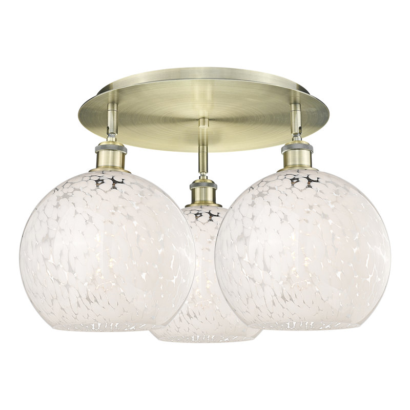 Berfield Glass Semi Flush Mount, Antique Brass