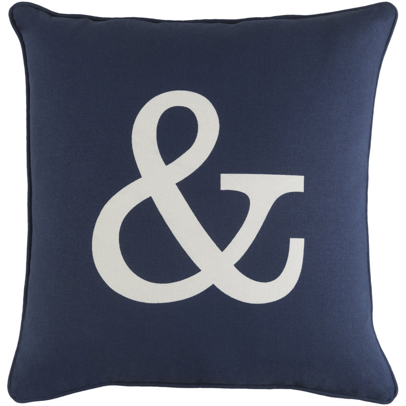 Housse de coussin en coton Manylath, Bleu marine/blanc