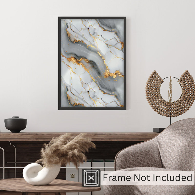 Abstrait gris et doré, reproduction d'art moderne sans cadre Geode III, H 30 po x l 20 po