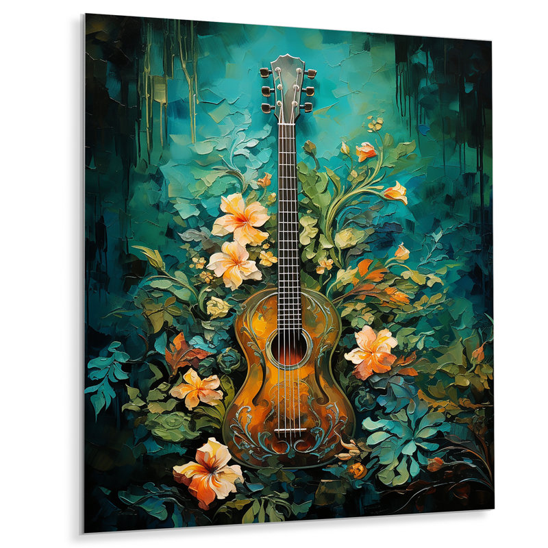 «Euphonic Tropical Teal Guitare Music» sur, H 40 po x l 30 po x P 1,5 po