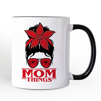 Mom Things Messy Bun Retro Mug, Red Bandana Glasses Family Matching Gift with Custom Name