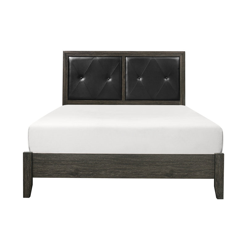 Élégant lit pour grand lit gris foncé avec tête de lit en similicuir doux et base en bois robuste pour une retraite, Brun