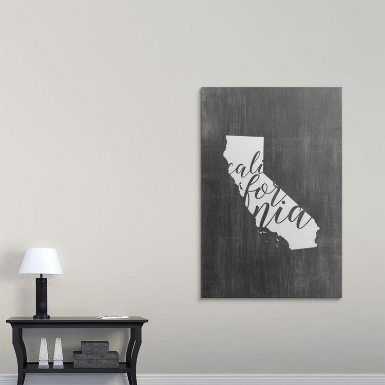 «Home State Typographie California», impression graphique, H 30 po x l 20 po x P 1,5 po, Toile