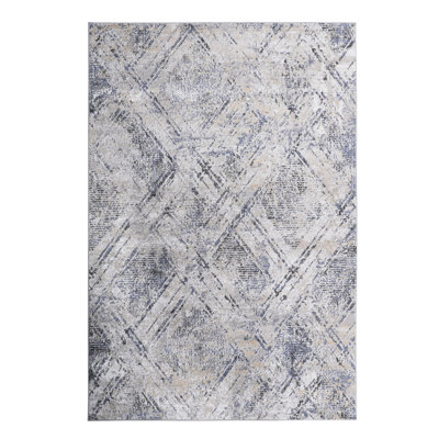 Loom & Blue/Grey Geometric Area Rug, 6X9, Non-Shedding, Stain , Suits Living Room, Bedroom, Dining, Office 6X9 Different Home Areas Like