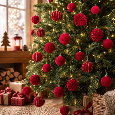 Décorations de Noël, ensemble de 18 boules de Noël floquées, décorations de sapin de Noël de styles variés pouvant également servir pour d'autres fêtes.