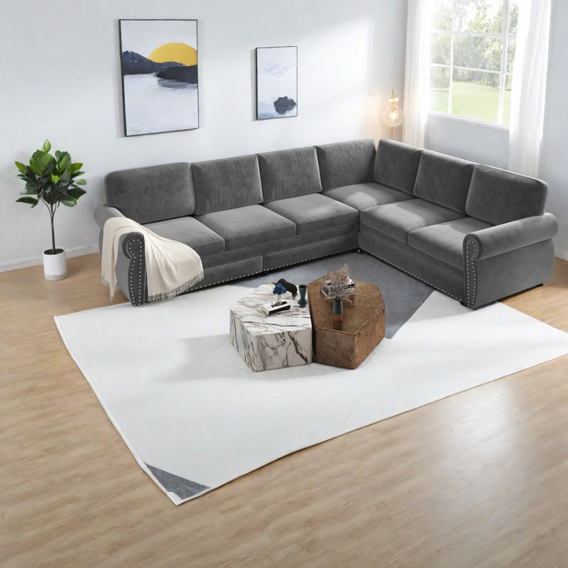 Canapé-lit sectionnel multifonctionnel de 2 pouces, structure en bois chenille, style moderne pour la maison, Gris 1