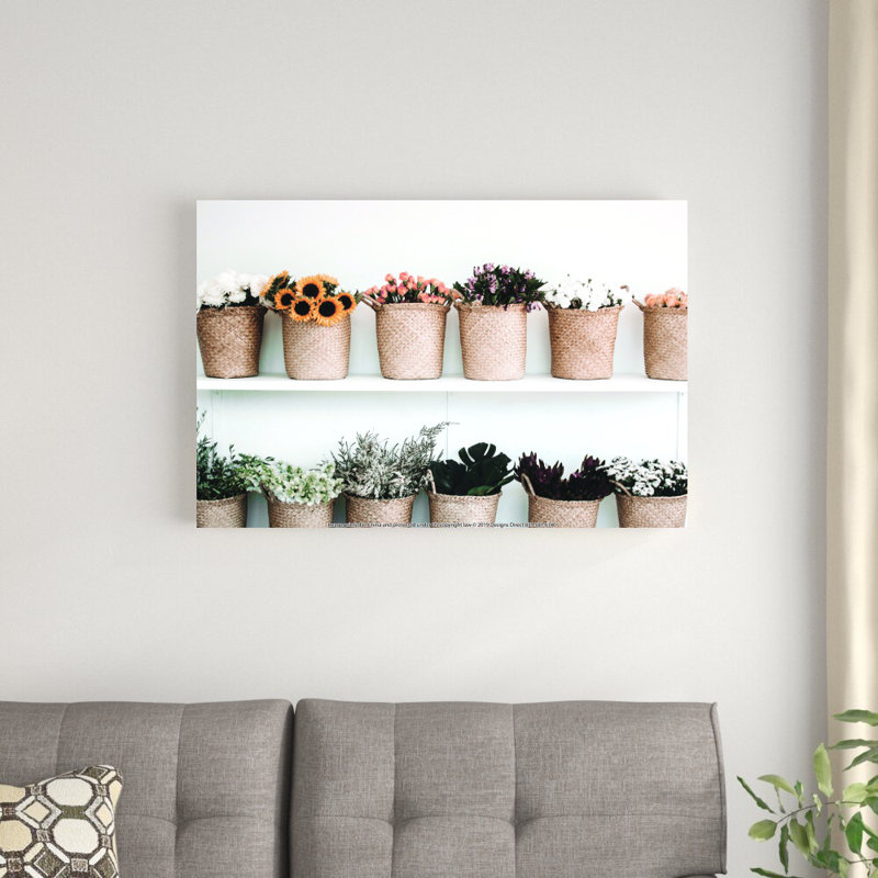 Paniers avec plantes, reproduction sur toile, H 24 po x l 36 po