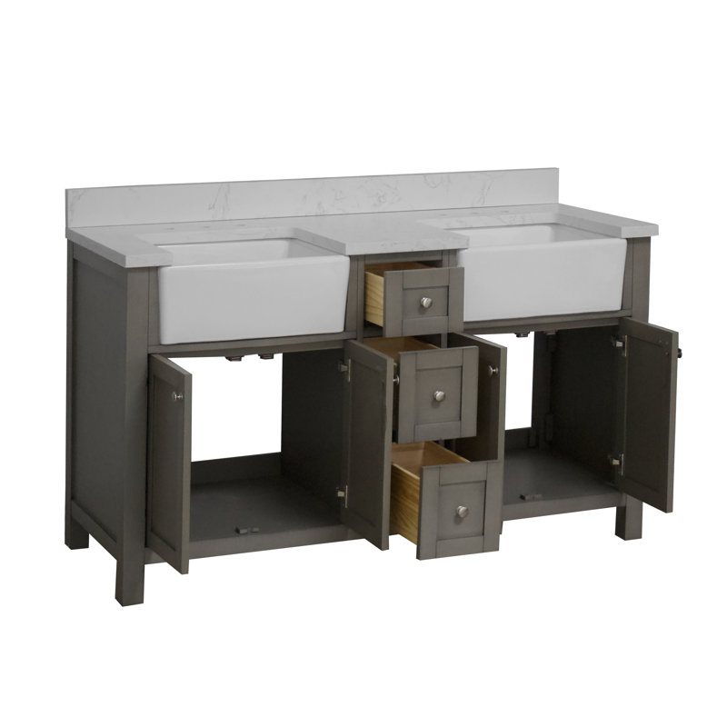 Meuble-lavabo double l 60 po Yorkshire, Gris patiné