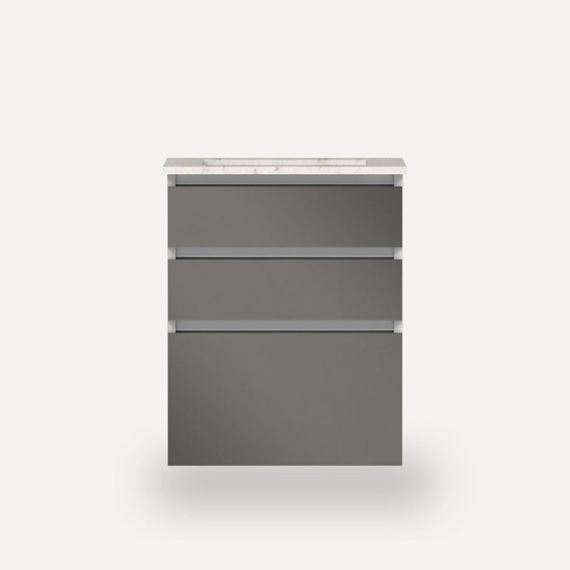 Curated Cartesian 25" Wall-Mounted Bathroom Vanity Set, Silestone Lyra, Gray Mirror, 37"