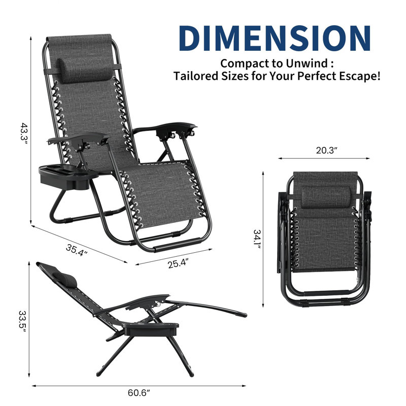 Set of 2 Anti-Gravity Lounge Chairs, Outdoor Patio Recliner with Pillow & Cup Holder Tray, Adjustable Folding Portable Camping Chair for Deck, Yard