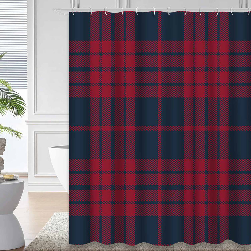 Rideau de douche rouge à motif écossais rouge avec 12 crochets, L 72 po x l 84 po