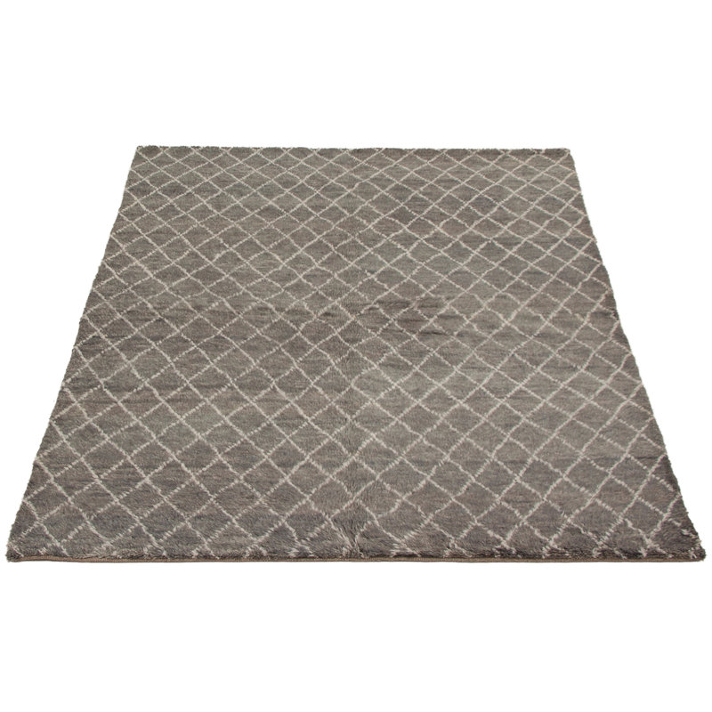 Tapis unique en laine noué à la main gris foncé de 6 pi 2 po x 9 pi Theodora