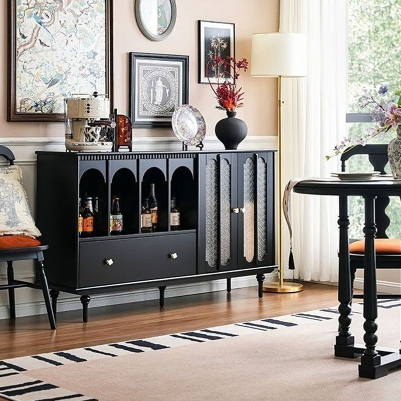 Armoire d'appoint arquée noire légère de luxe, 35.83" H x 47.24" W x 15.75" D