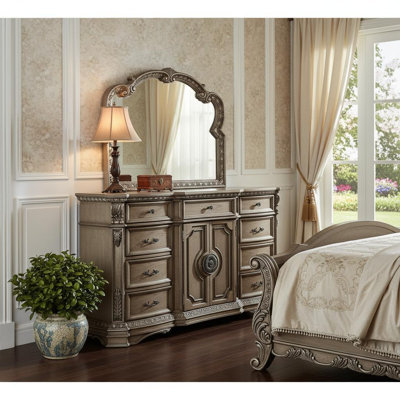  Commode combinée 42 po à neuf tiroirs en bois massif brun 42 po