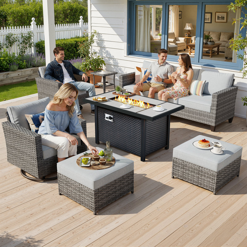 Ensemble de mobilier d'extérieur et canapé 7 pièces avec poêle, Gris clair