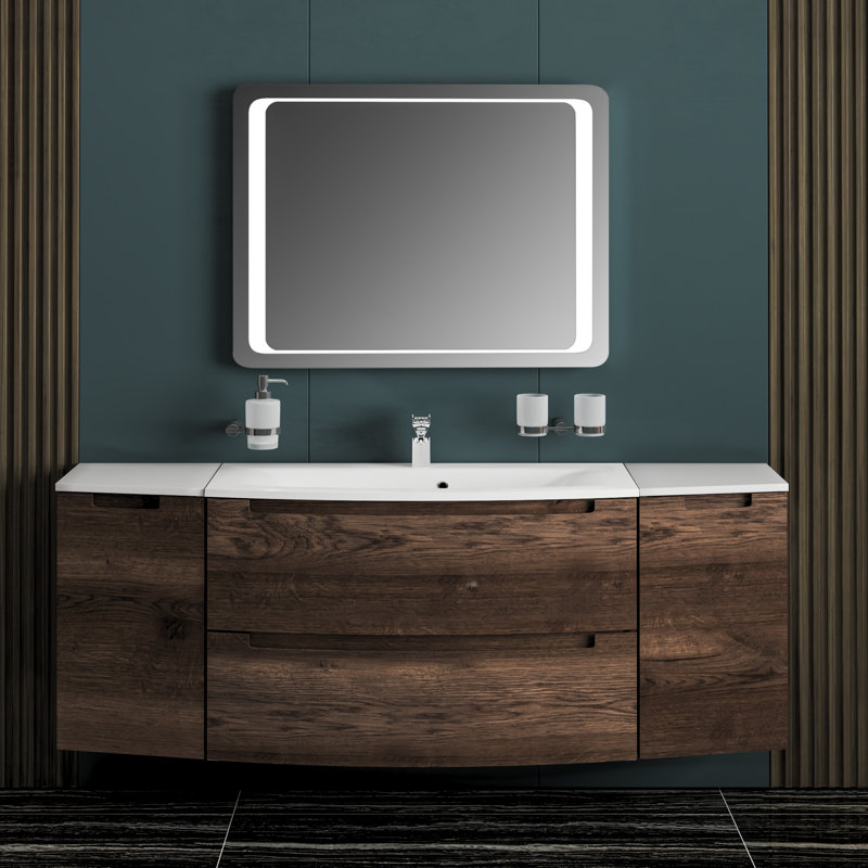 Kaeshon 31.3'' Single Bathroom Vanity with Acrylic Top with Mirror, Rosewood
