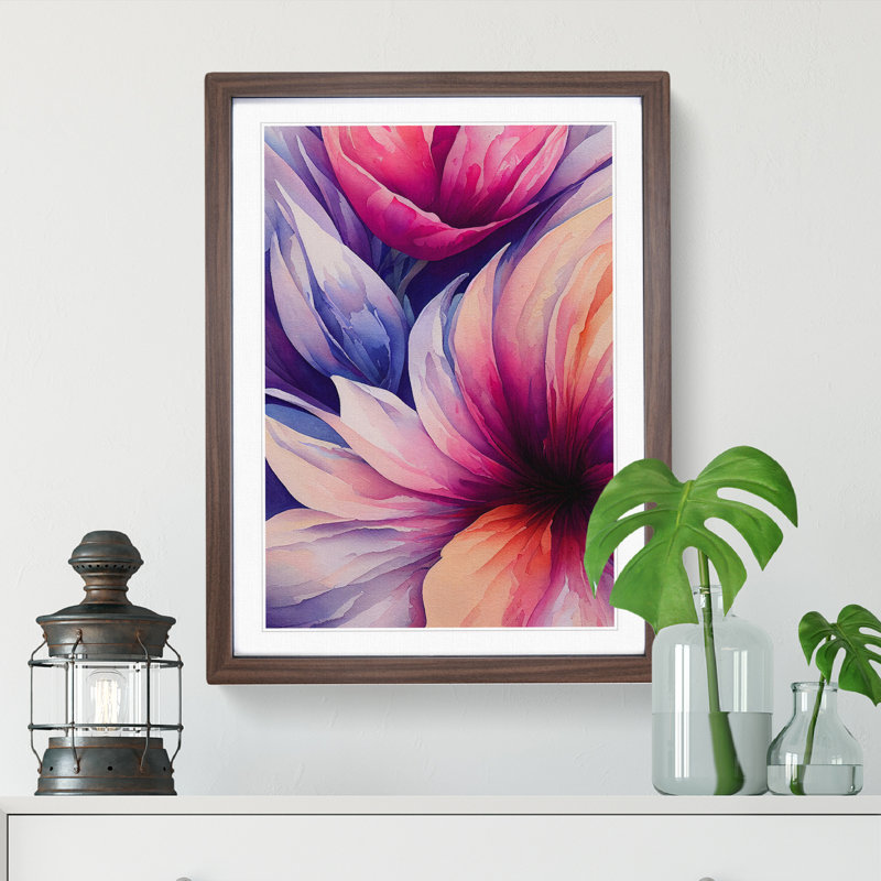 Stunning Watercolour Flowers No.2 - Wall Art, 36cm H x 27cm W, Walnut Framed Paper, White
