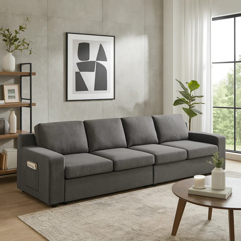 Canapé modulaire à accoudoirs carrés en lin 119 po