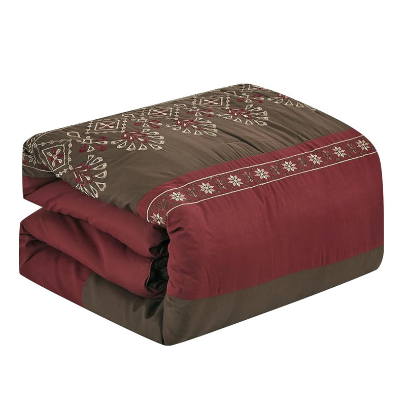 Ensemble d'édredon 7 pièces à broderie brune bourgogne 7 pièces, Édredon grand et 6 pièces supplémentaires