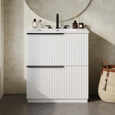 Meuble-lavabo autoportant de 30 po avec lavabo en céramique et tiroirs à extension complète