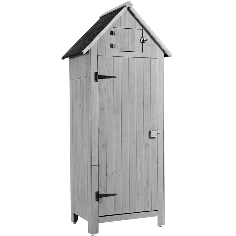 Outdoor wooden Storage shed with single door and inside shelves, Gray