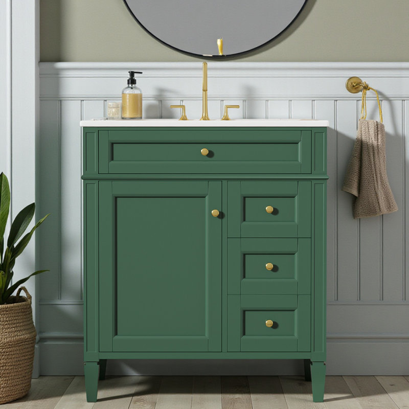 30'' Single Bathroom Vanity With Ceramic Sink Top, Green