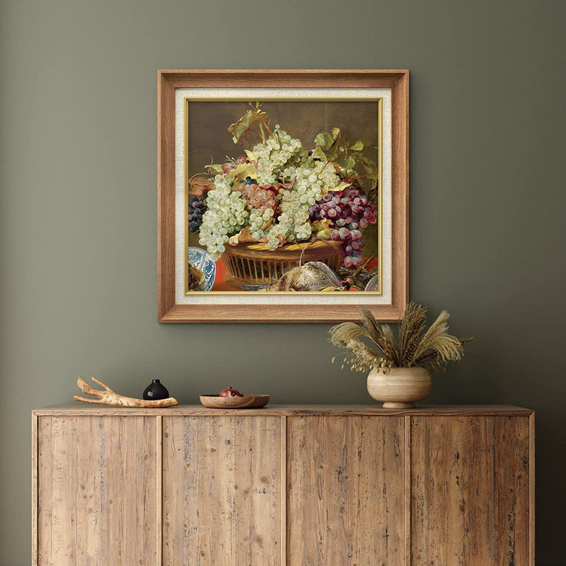 Renaissance Style Still Life With Grapes Classic Vintage - peinture sur toile à cadre unique, Naturel