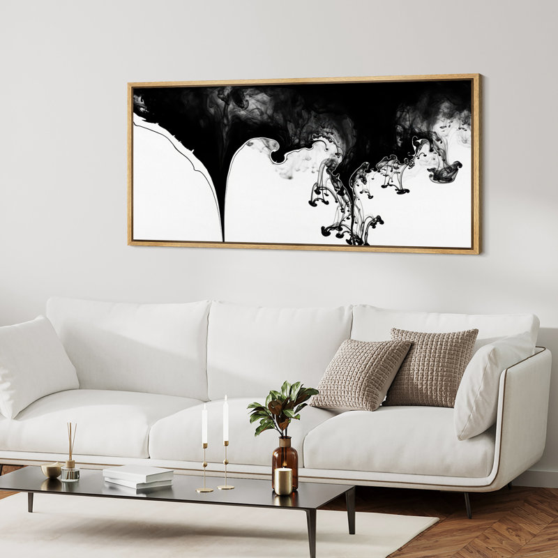 Encre noire dans l'eau, art mural sur toile - Abstrait monochrome pour intérieurs minimalistes modernes, Naturel