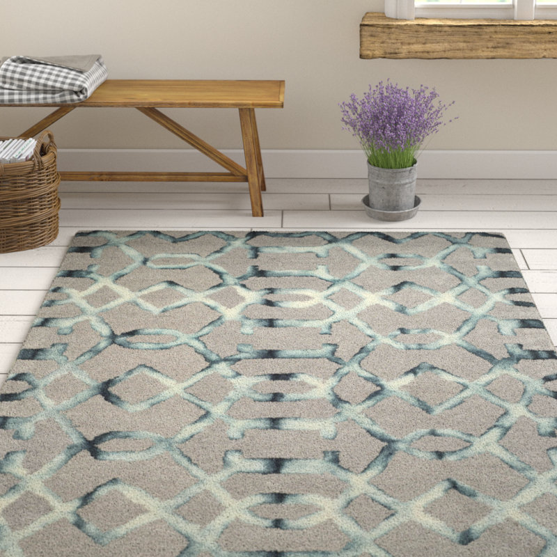 Tapis gris en laine touffeté à la main Budde, Rectangle 6 pi x 9 pi