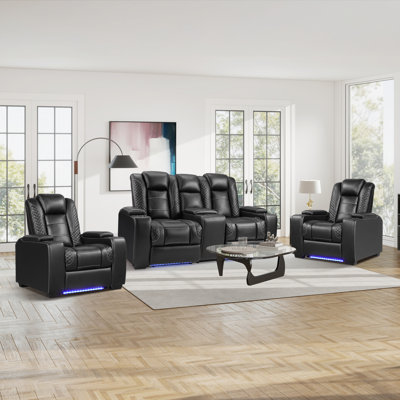 Fauteuil inclinable électrique 3 pièces à double moteur en similicuir avec porte-gobelet réglable