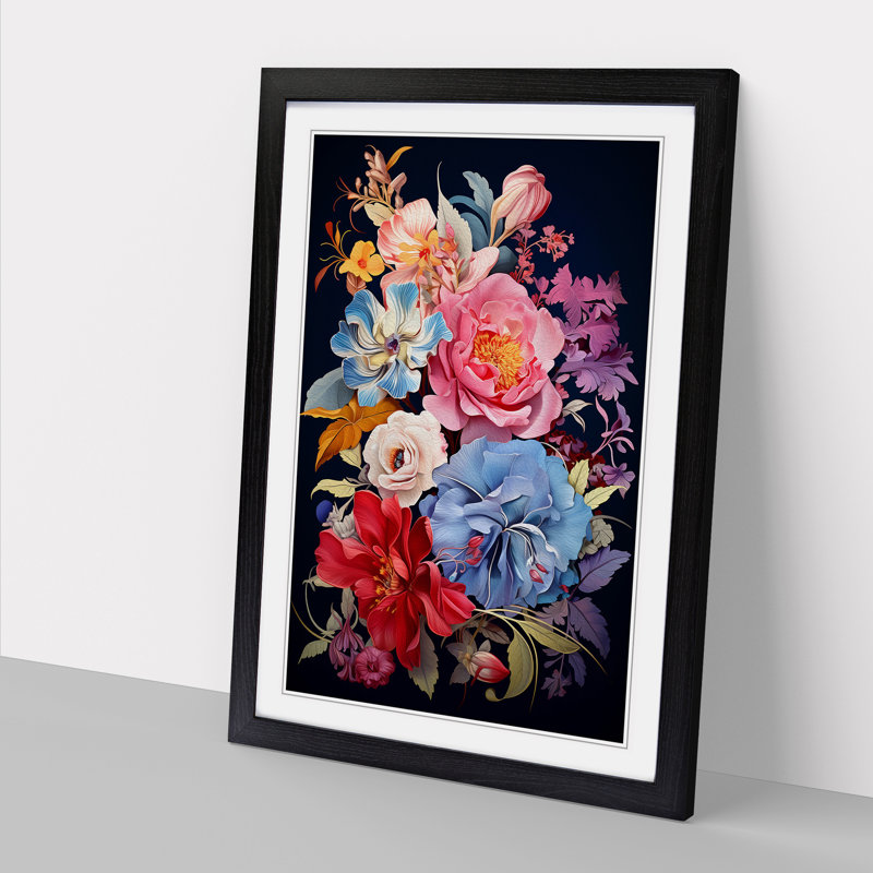Floral Art Deco - Framed Print, Black, 46cm H x 34cm W x 2cm D