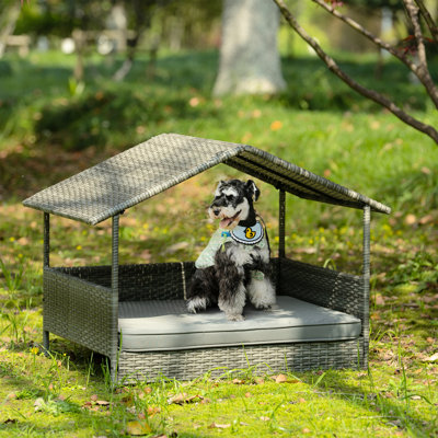 Mobilier de patio pour animaux de compagnie, lit avec auvent, structure en métal, pe de haute qualité, coussin de 2 pouces, surélevé et recouvert pour le confort, lit à emplacements multiples convenable, structure en tube de meuble, pour éviter la saleté