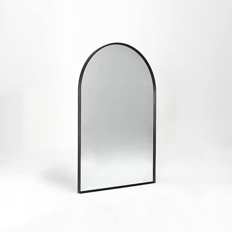 24X36 Inch Black Metal Framed Arched Bathrrom Mirror For Wall, Black