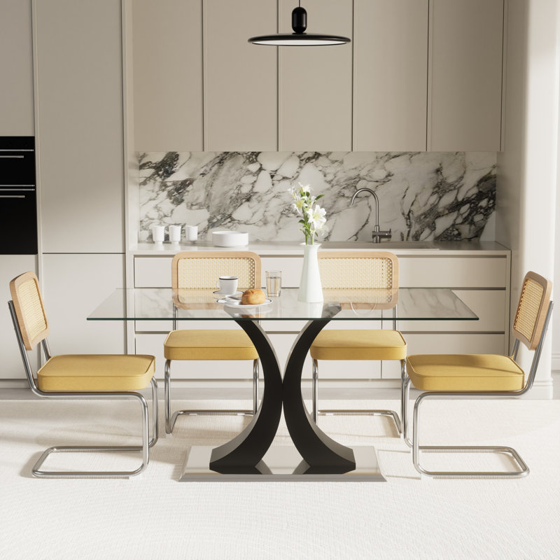 Ensemble de salle à manger rectangulaire, Noir, Jaune, 5 pièces: table, 4 chaises