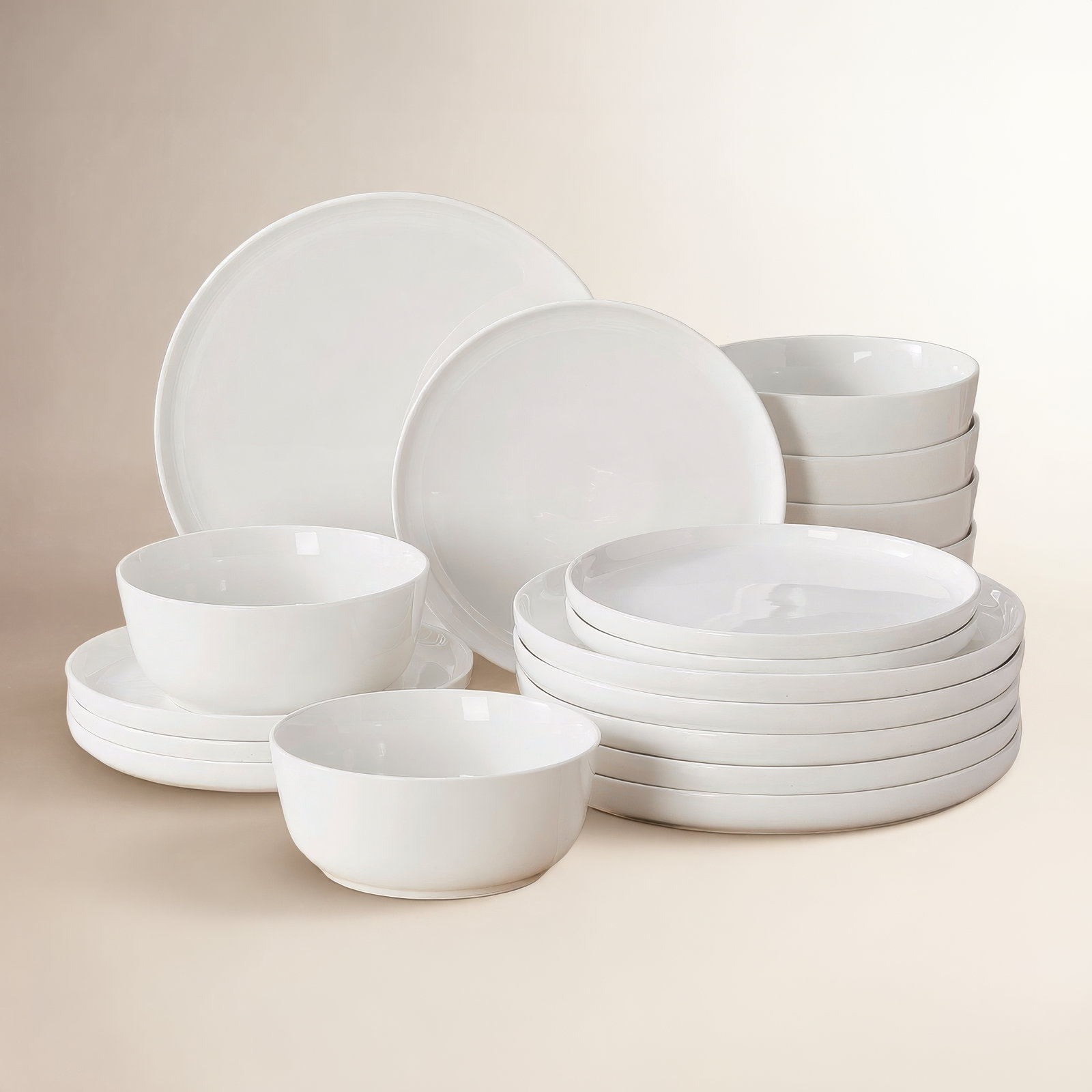 18-Piece White Ceramic With Black Rims Dinnerware Set - Modern Style Tableware Service For 6, Includes Dinner Plates, Salad Plates& Bowls - Holiday, Wedding & Dinner Party Essentials