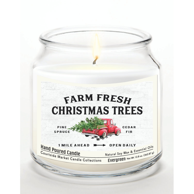 Bougie Fresh Farm Trees de 400 g (14 oz) en pot en verre avec couvercle en métal argenté brossé