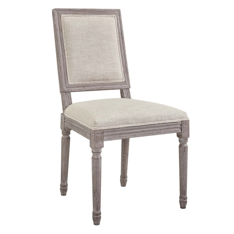 Court Vintage French Upholstered Fabric Dining Side Chair, Beige