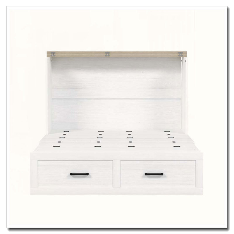 Lit armoire pleine grandeur style ferme avec station de charge et tiroir de rangement