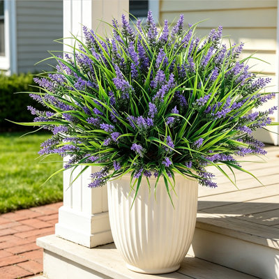 10 paquets de fleurs artificielles de lavande artificielles pour l'extérieur Fausse herbe de singe avec des fleurs Faux arbustes de verdure réalistes pour les jardinières de véranda