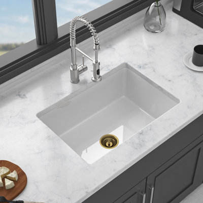 30 - Inch Deep Single Bowl White Kitchen Sink With Dual Mounting Options, Stain Glaze, Includes Dish Accessories 18 Wide 30" Long And 10" Deep, Undermount Or Top Mount, Scratch Glaze