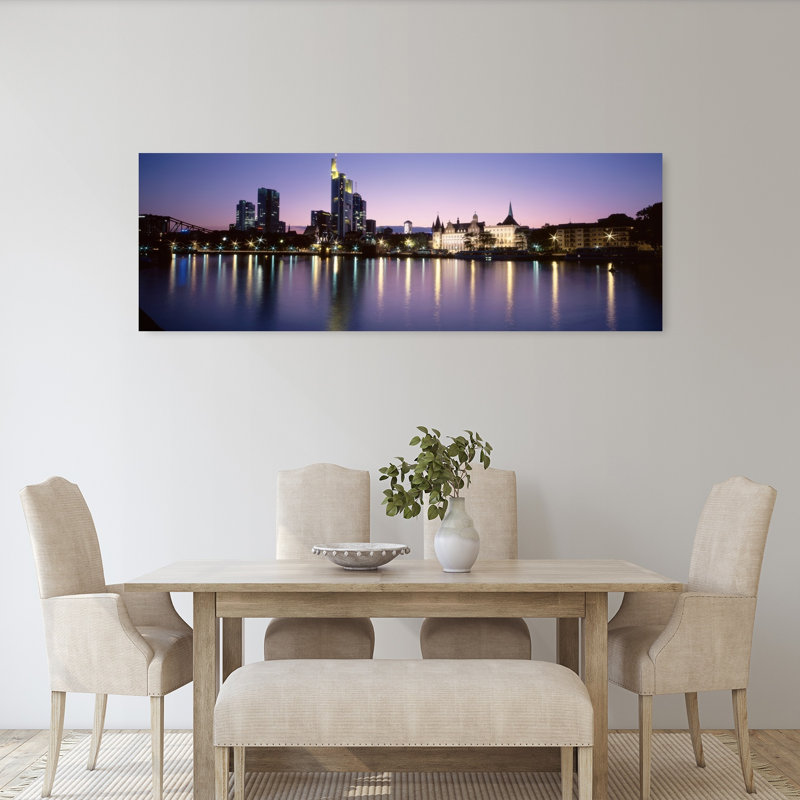 Skyline In Evening Main River Frankfurt Germany by Bo Brännhage - Wrapped Canvas Panoramic Print, 50.8 cm H x 152.4 cm W