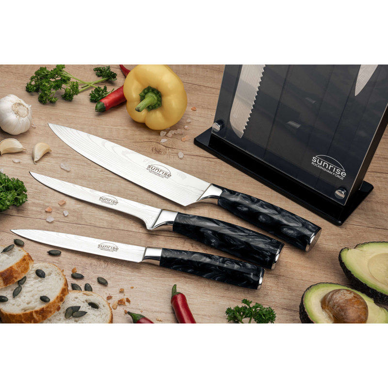 Rockingham Forge RF-2160/7BK Sunrise Collection 7-Piece Knife Set, Premium Stainless Steel With Resin Handles – Chef’s, Carving, Bread, Boning, Utility, Paring Knife, Emerald Green