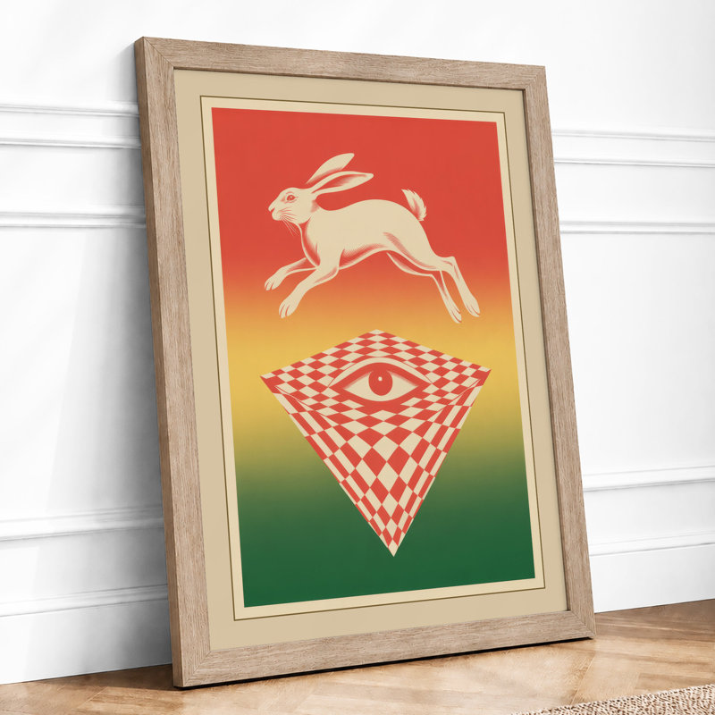 Leaping Rabbit Illusion Surrealism - Framed Print, A3 - 42.0 x 29.7 cm, Oak